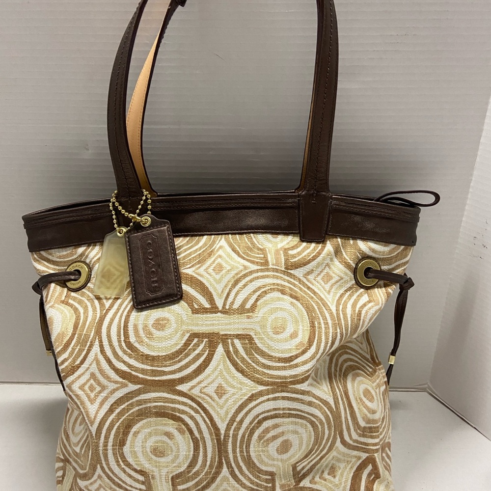 Coach Geometric Brown and Cream Tote